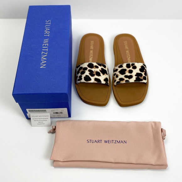 NIB Stuart Weitzman Delilah Leopard Print Calf Hair Slides Size 9.5 - Picture 2 of 11